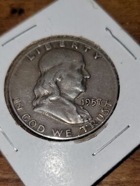 1957 Franklin Half Dollar, a 50-cent piece. 90% Silver.
